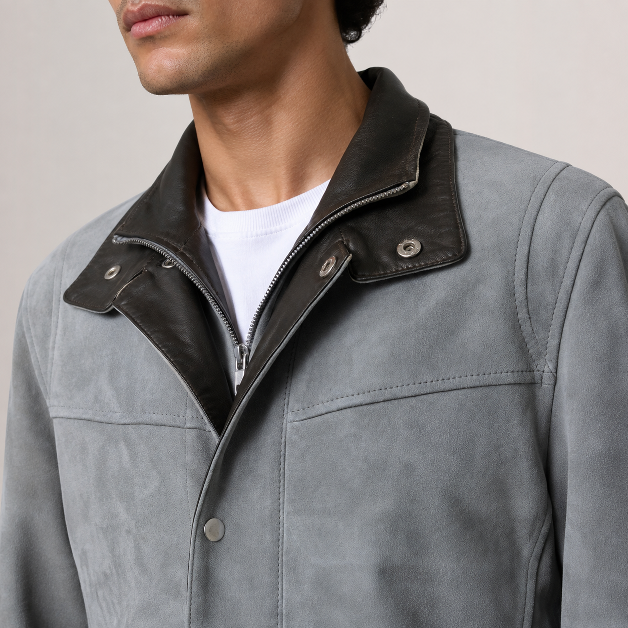 Men’s Grey Goatskin Suede Cafe Racer Jacket