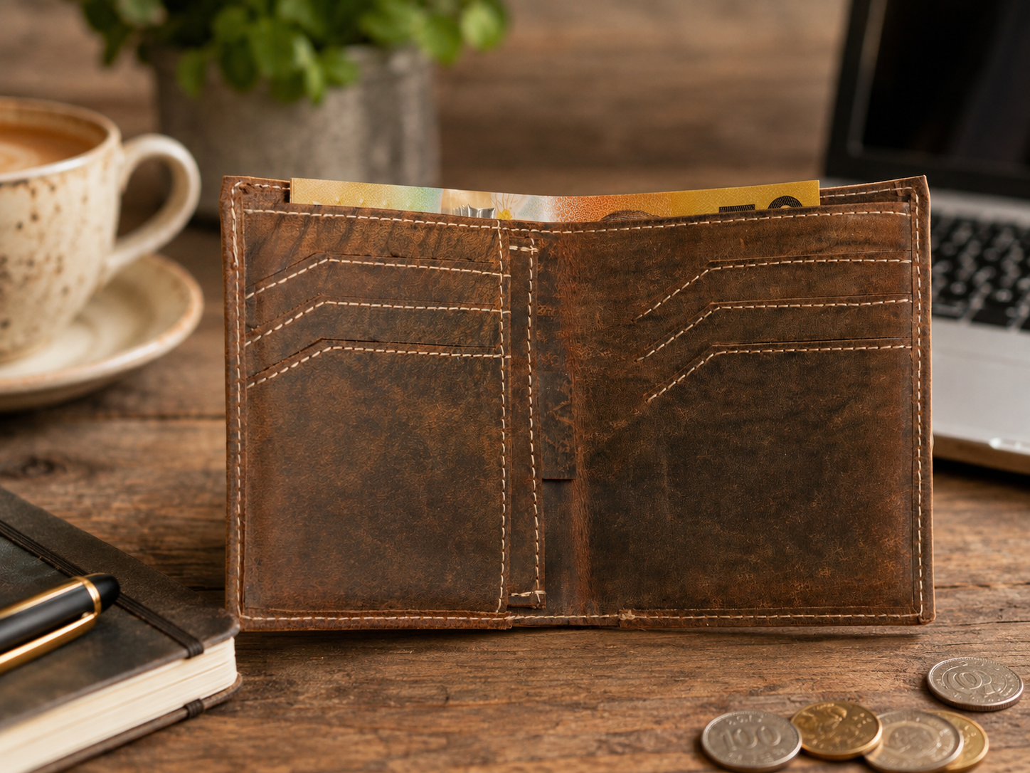 Ontario Full-Grain Leather Bifold Wallet – RFID 12-Card Cash Organizer