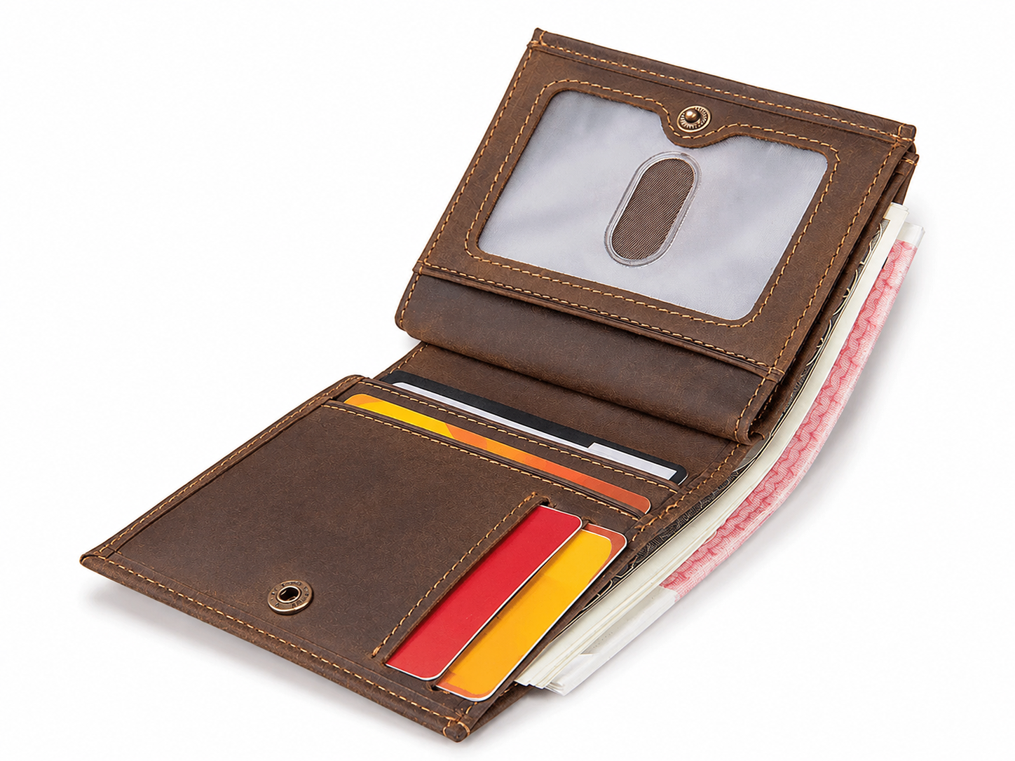 Full-Grain Leather RFID Bifold Wallet – Coin Pocket, Card & ID Organizer