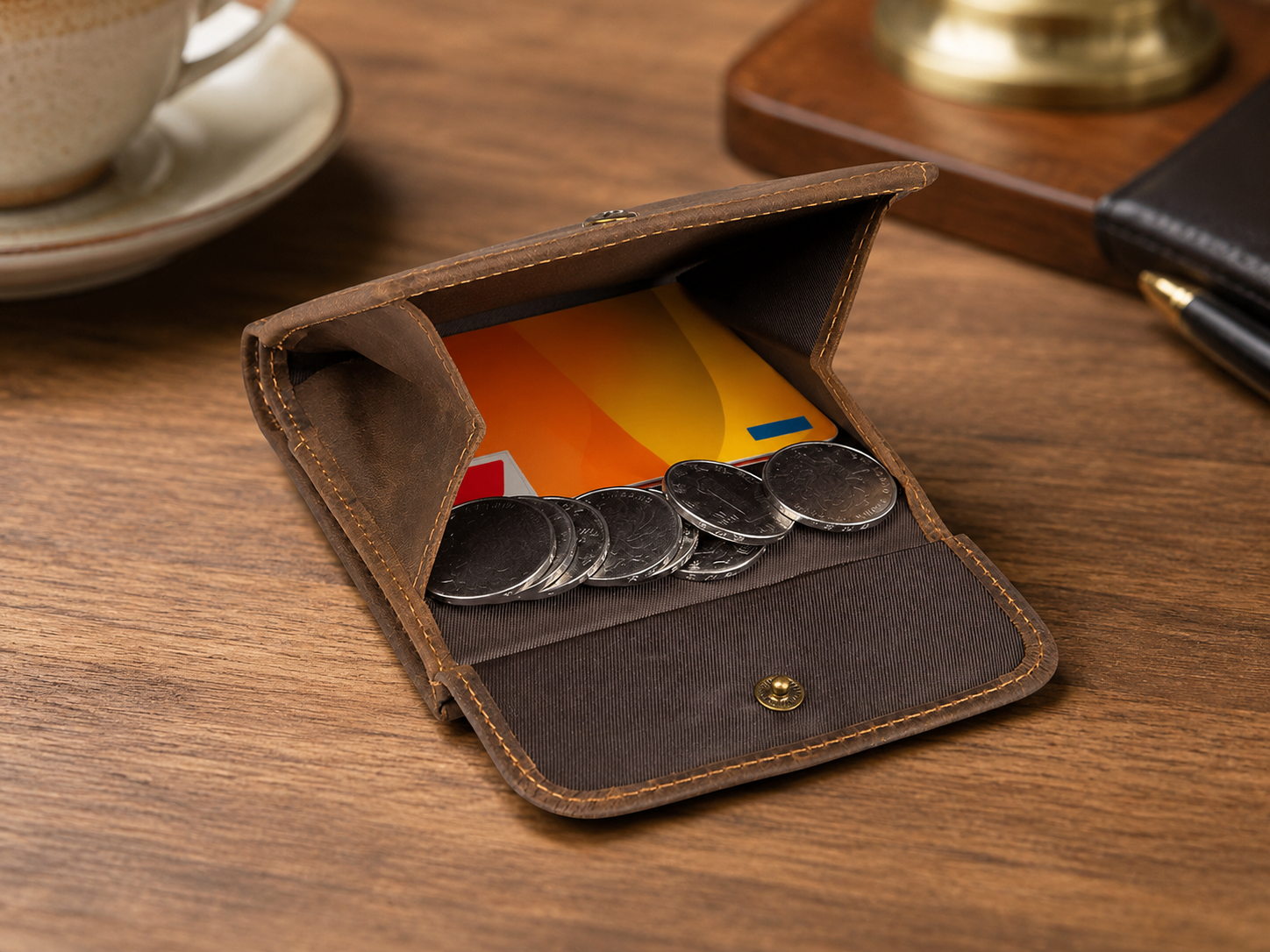 Full-Grain Leather RFID Bifold Wallet – Coin Pocket, Card & ID Organizer