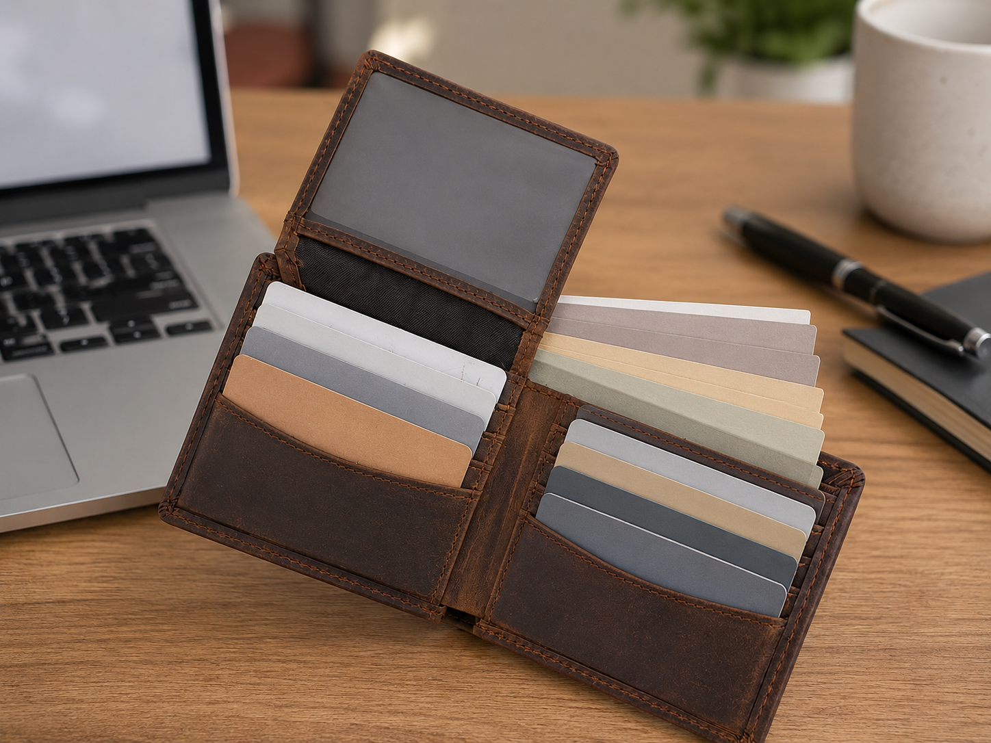 Handmade Full-Grain Leather Bifold Wallet – Dual ID & 8-Card Organizer
