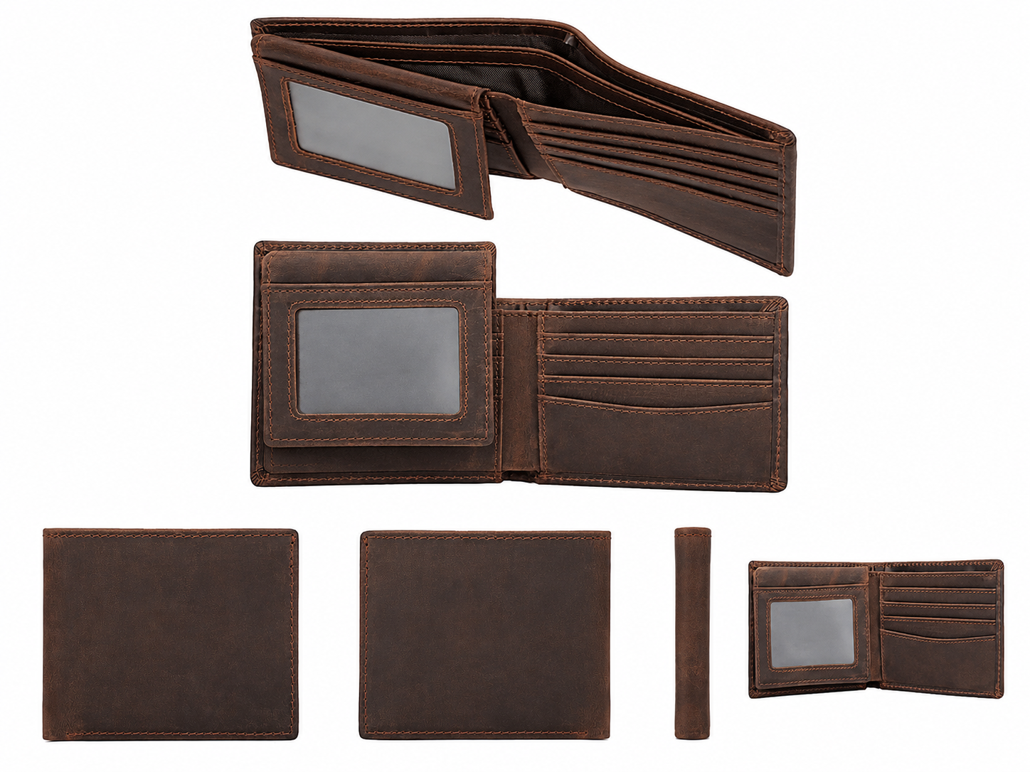 Handmade Full-Grain Leather Bifold Wallet – Dual ID & 8-Card Organizer