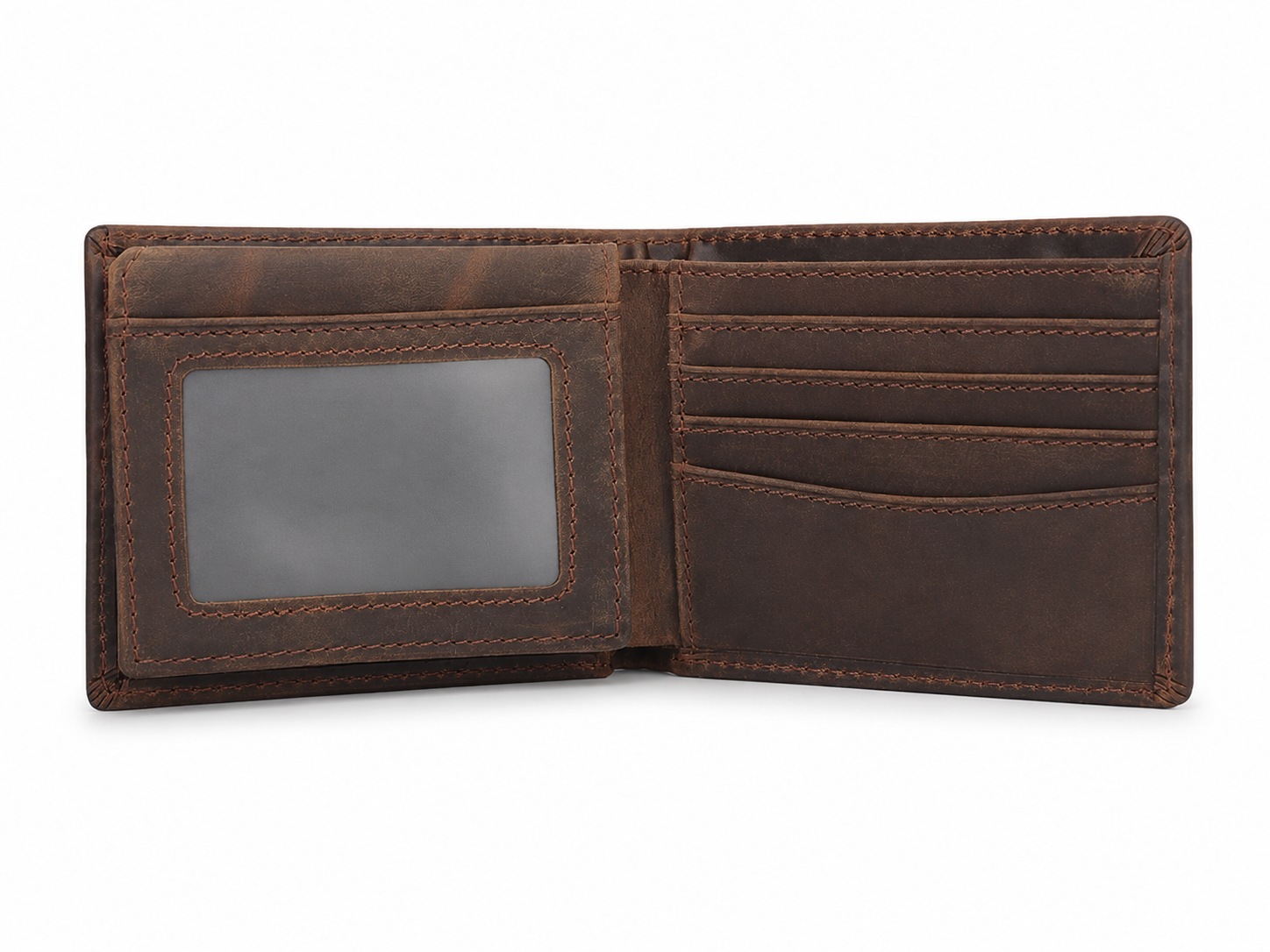 Handmade Full-Grain Leather Bifold Wallet – Dual ID & 8-Card Organizer