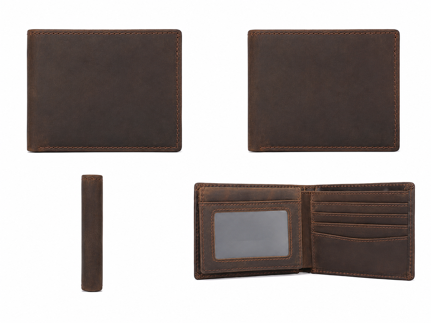 Handmade Full-Grain Leather Bifold Wallet – Dual ID & 8-Card Organizer