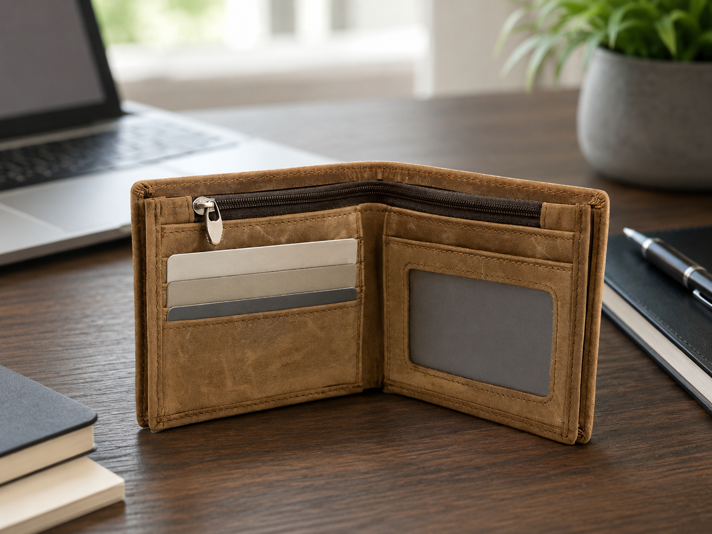 Handmade Full-Grain Leather Bifold Wallet – Vintage Card & Cash Organizer