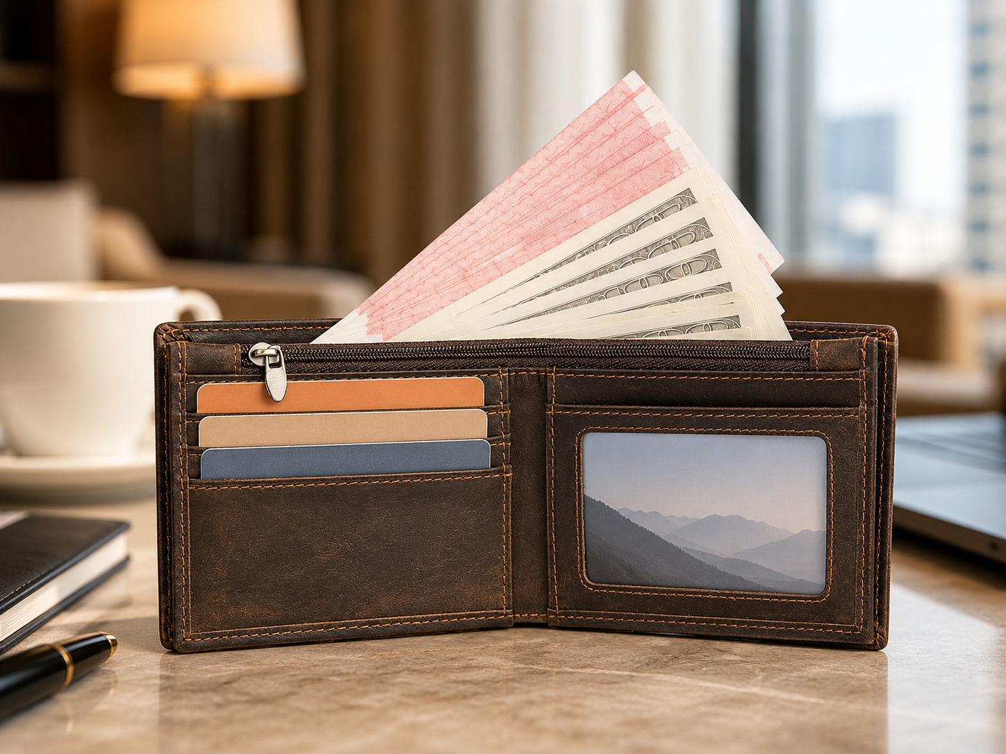 Handmade Full-Grain Leather Bifold Wallet – Vintage Card & Cash Organizer