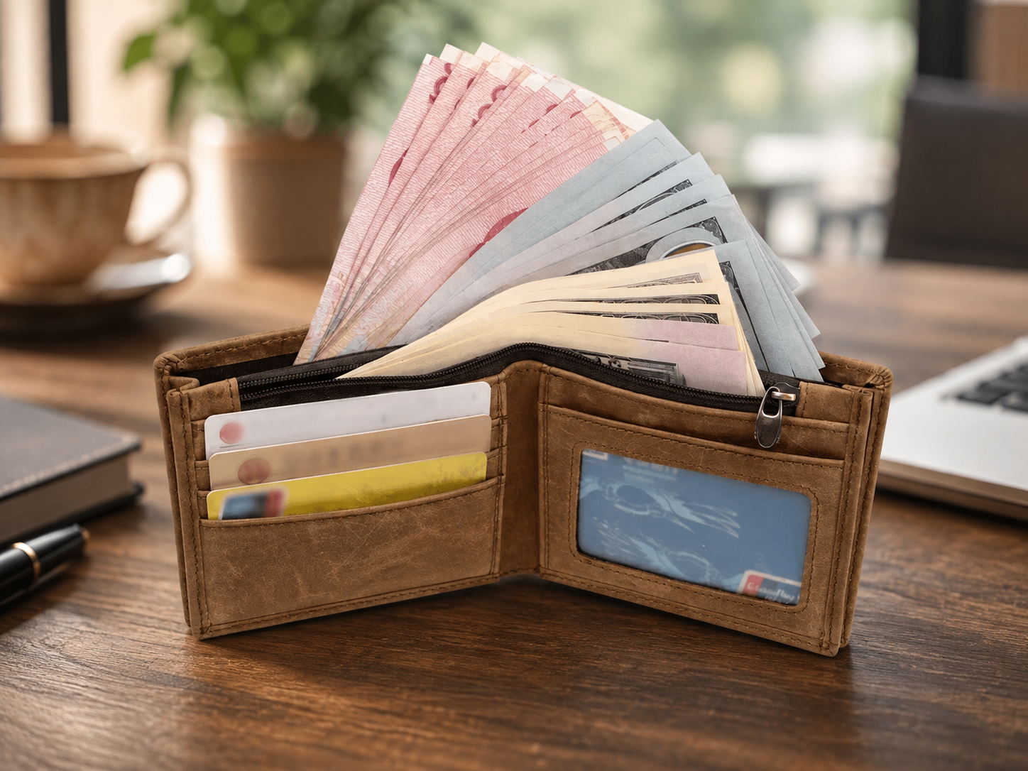 Handmade Full-Grain Leather Bifold Wallet – Vintage Card & Cash Organizer