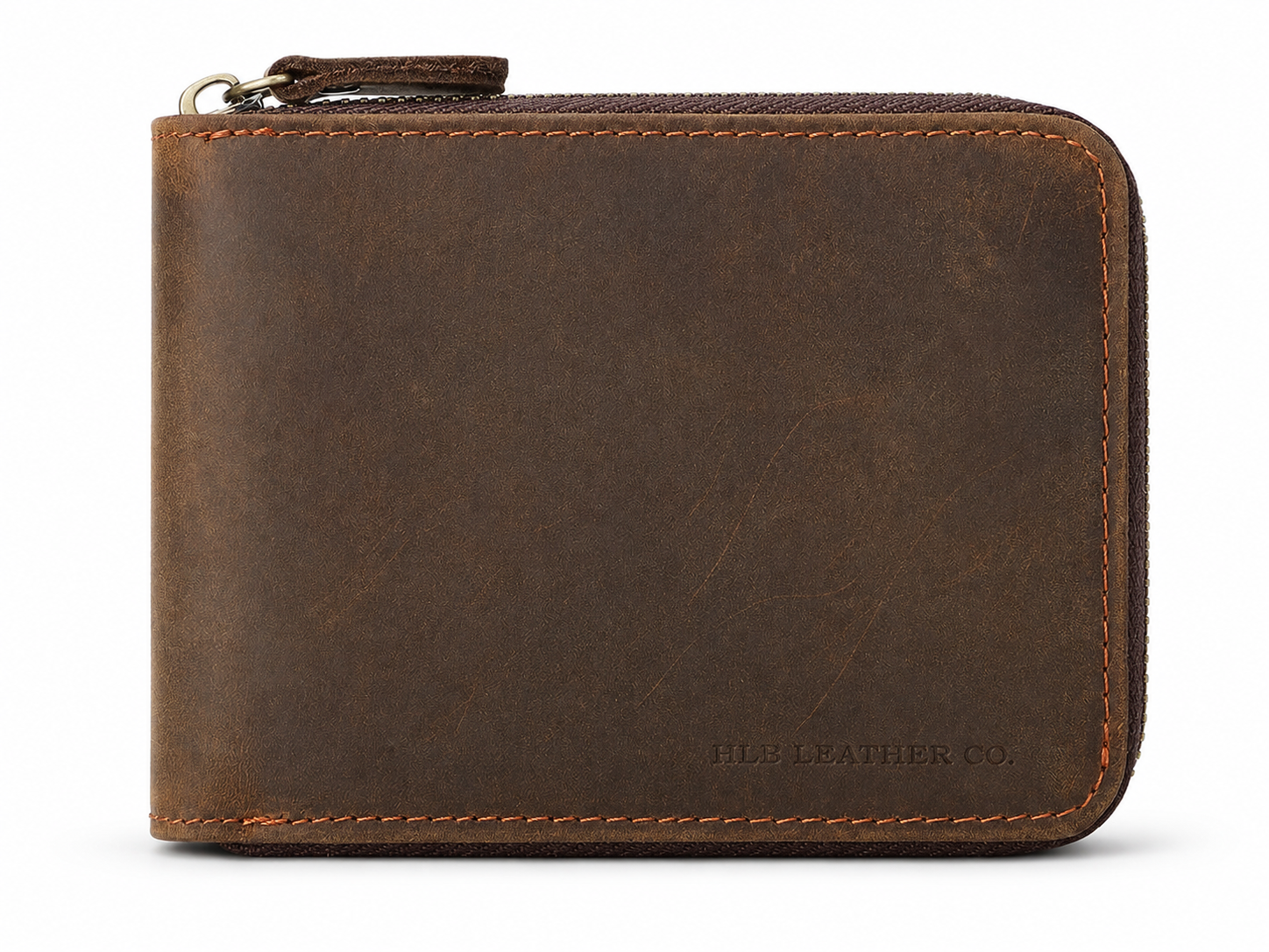 Vintage Full-Grain Leather Zip Wallet – Card, Coin & Cash Organizer