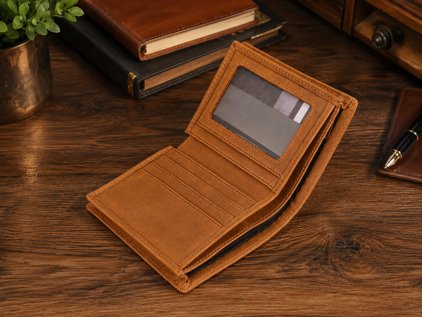 Large Capacity Full-Grain Leather Bifold Wallet – 12-Card, Dual ID & Coin Organizer