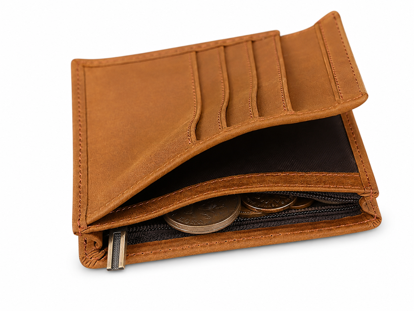 Large Capacity Full-Grain Leather Bifold Wallet – 12-Card, Dual ID & Coin Organizer