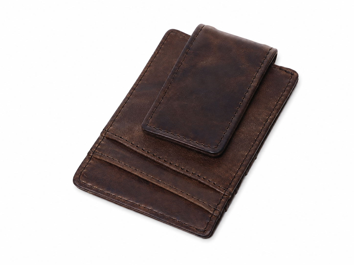 Slim Leather RFID Wallet – 4-Card Holder with Stainless Steel Money Clip