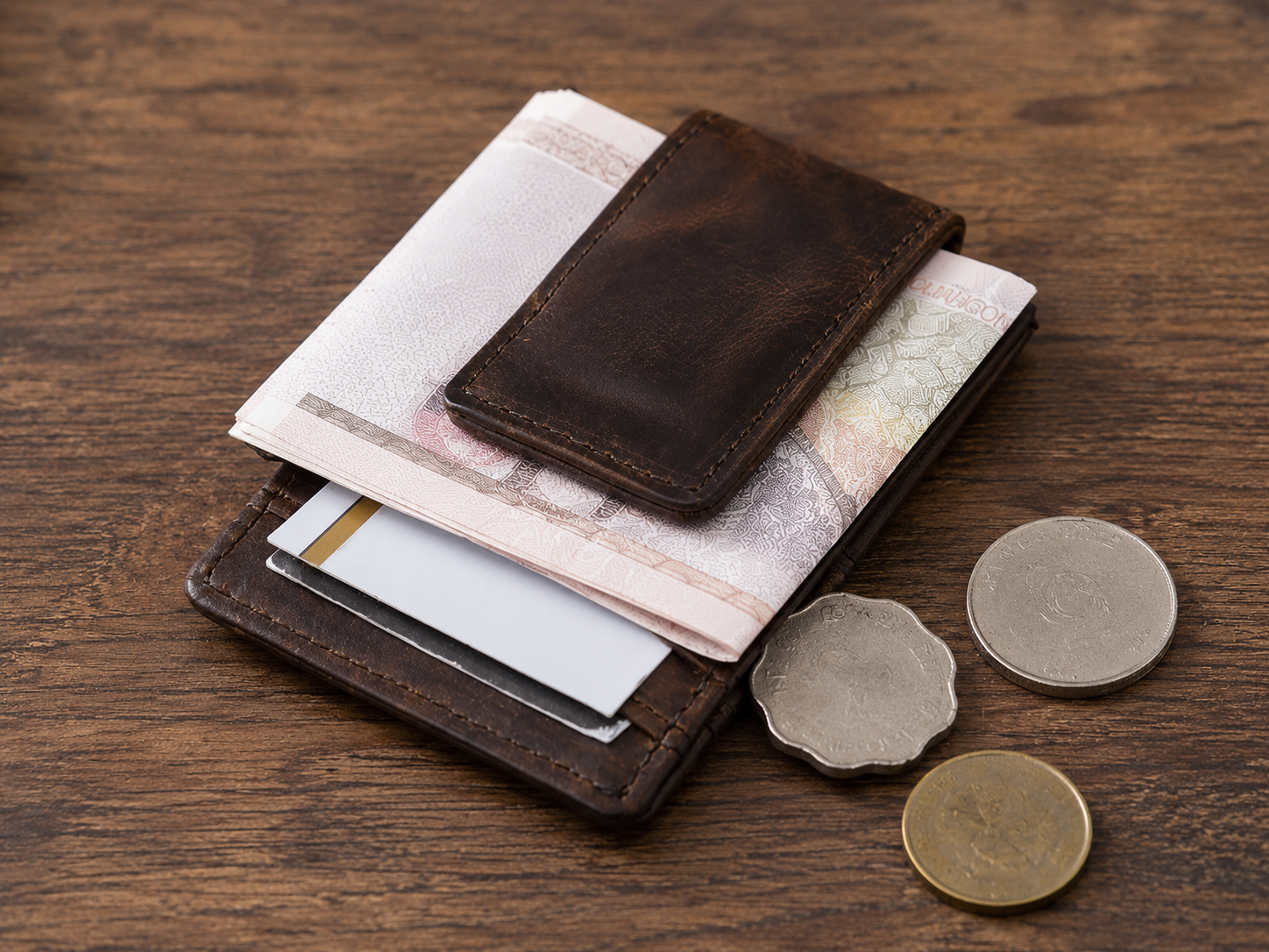 Slim Leather RFID Wallet – 4-Card Holder with Stainless Steel Money Clip
