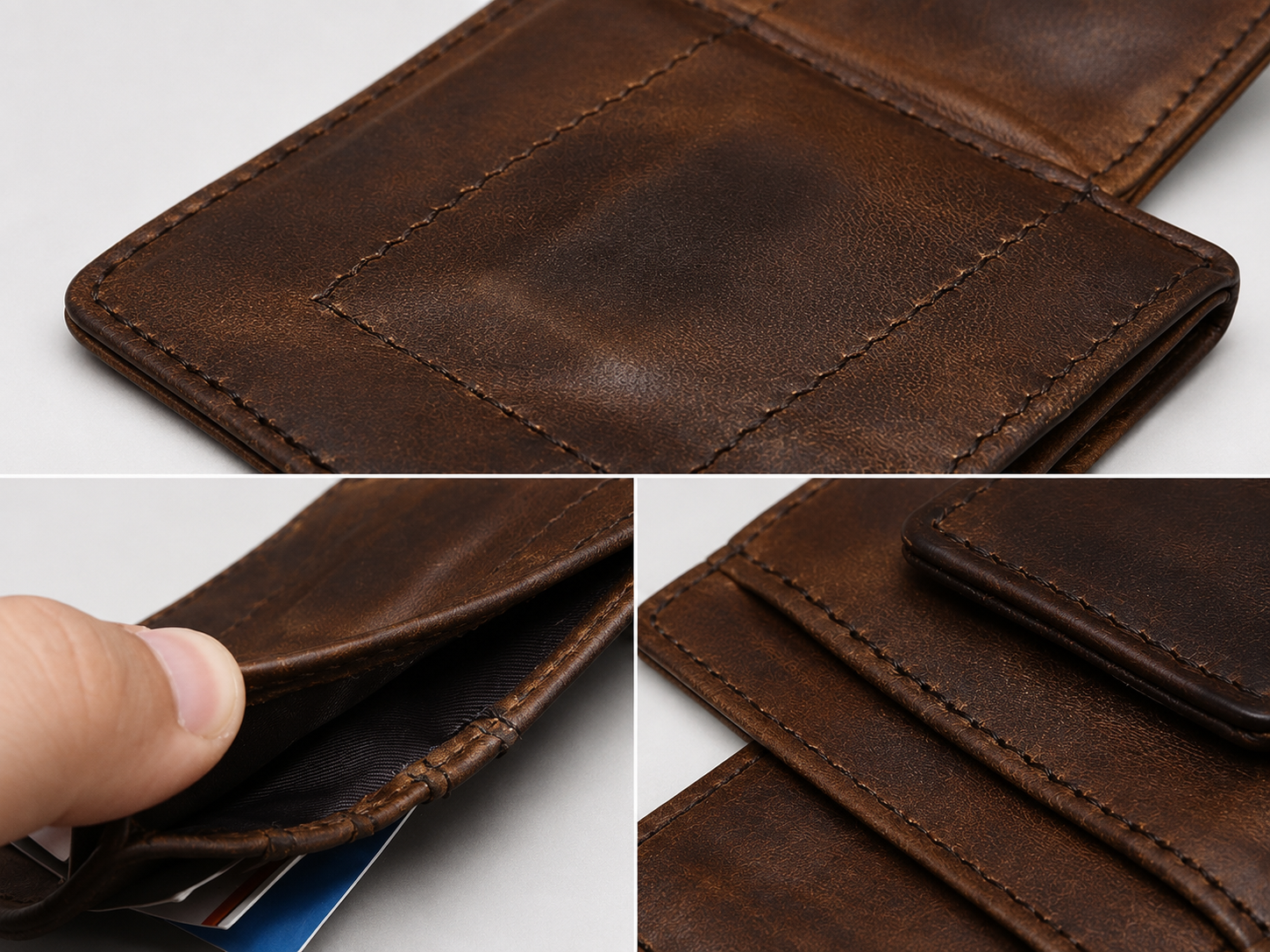 Slim Leather RFID Wallet – 4-Card Holder with Stainless Steel Money Clip