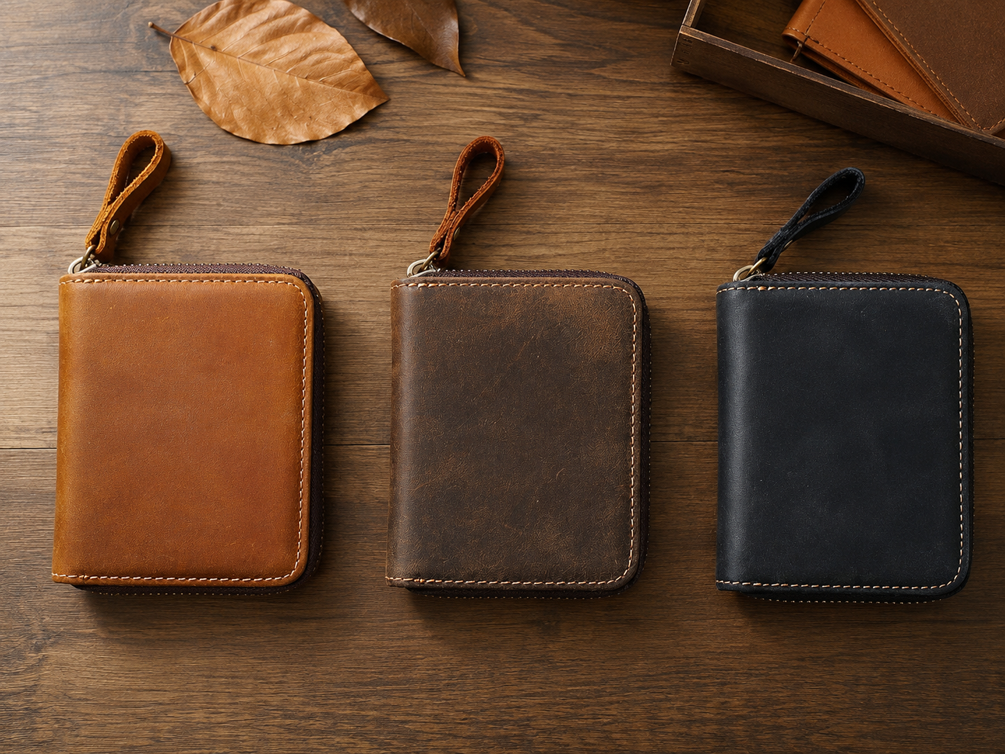 Full-Grain Leather Accordion Zip Wallet – 12-Card, Coin & Cash Organizer