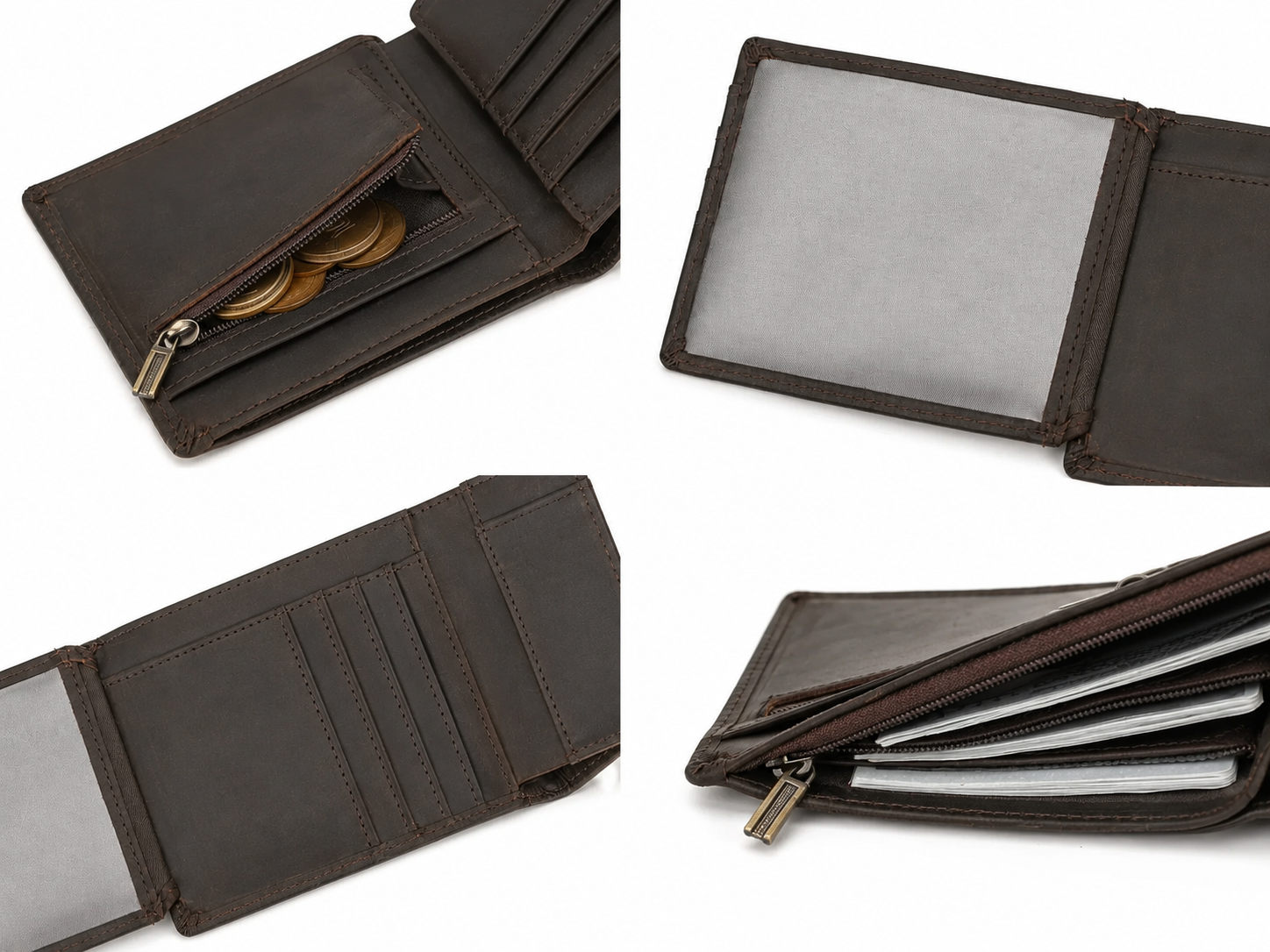 Men's Full-Grain Leather Slim Trifold Wallet – Card, ID & Coin Organizer