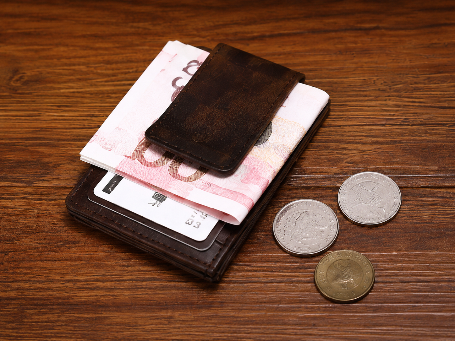 Men's Slim Leather Money Clip Wallet – 4-Card ID Holder