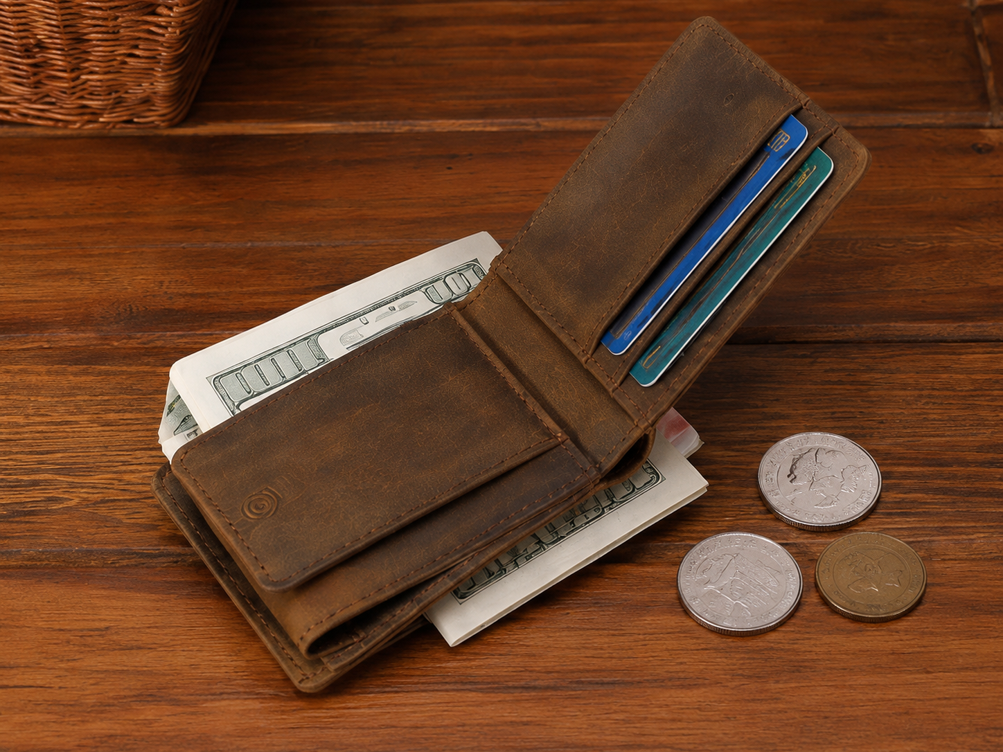 Men's Slim Leather Money Clip Wallet – 4-Card ID Holder
