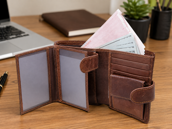 Full-Grain Leather RFID Trifold Wallet – 12-Card & ID Organizer