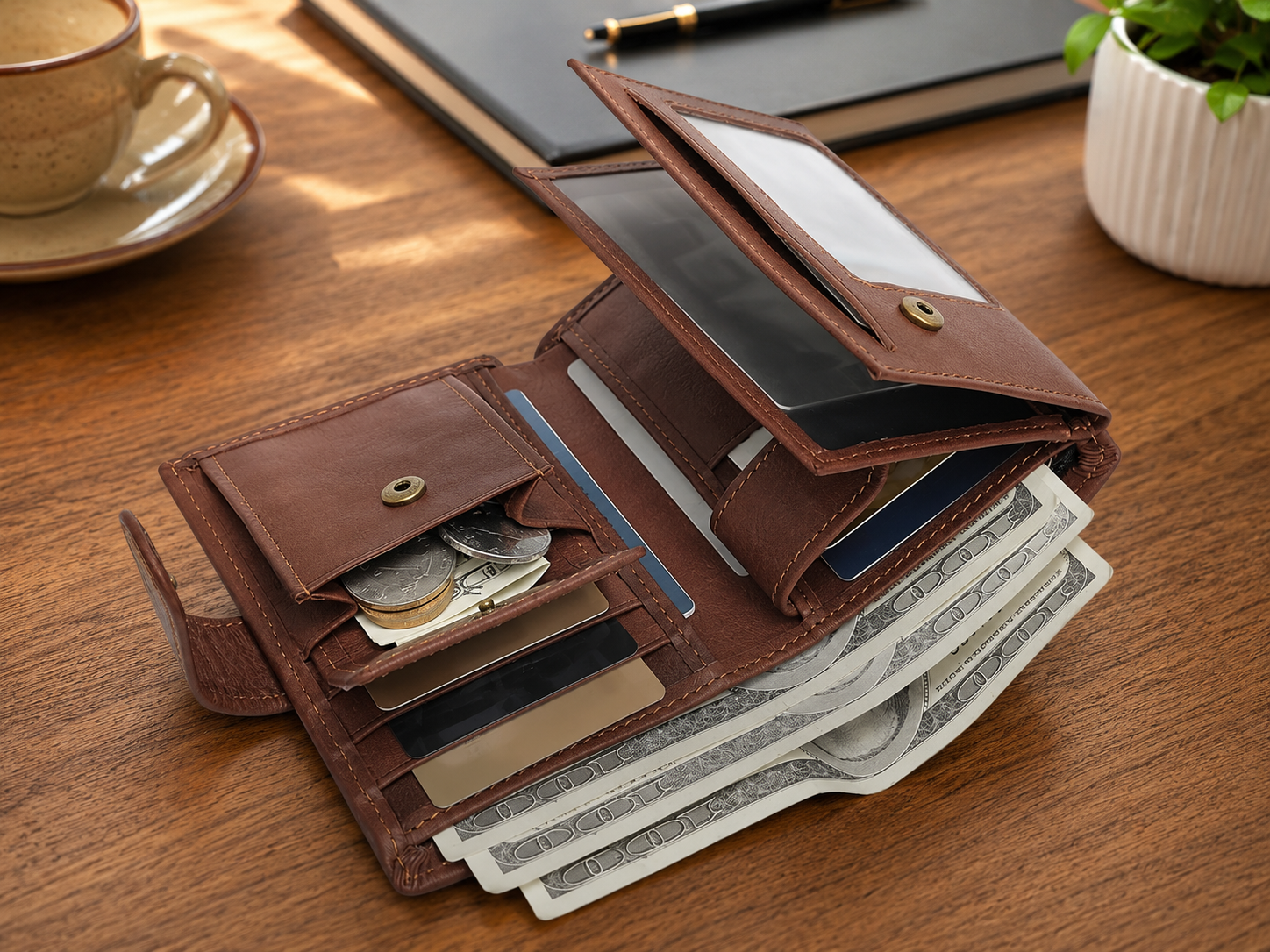 Full-Grain Leather RFID Trifold Wallet – 12-Card & ID Organizer