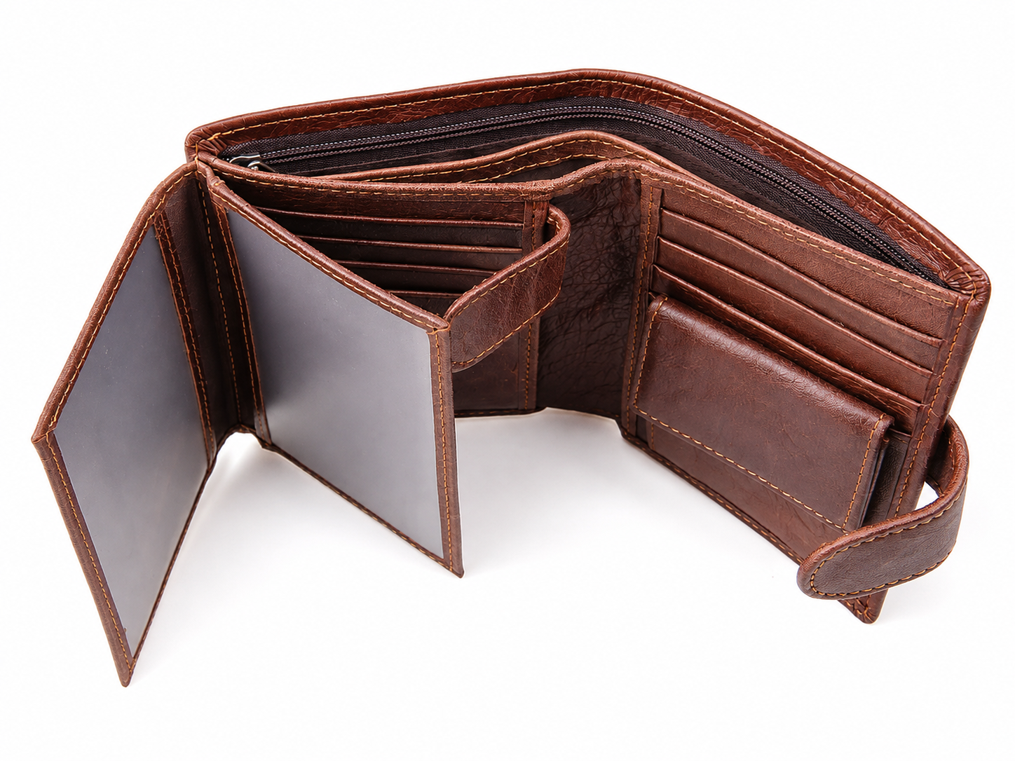 Full-Grain Leather RFID Trifold Wallet – 12-Card & ID Organizer