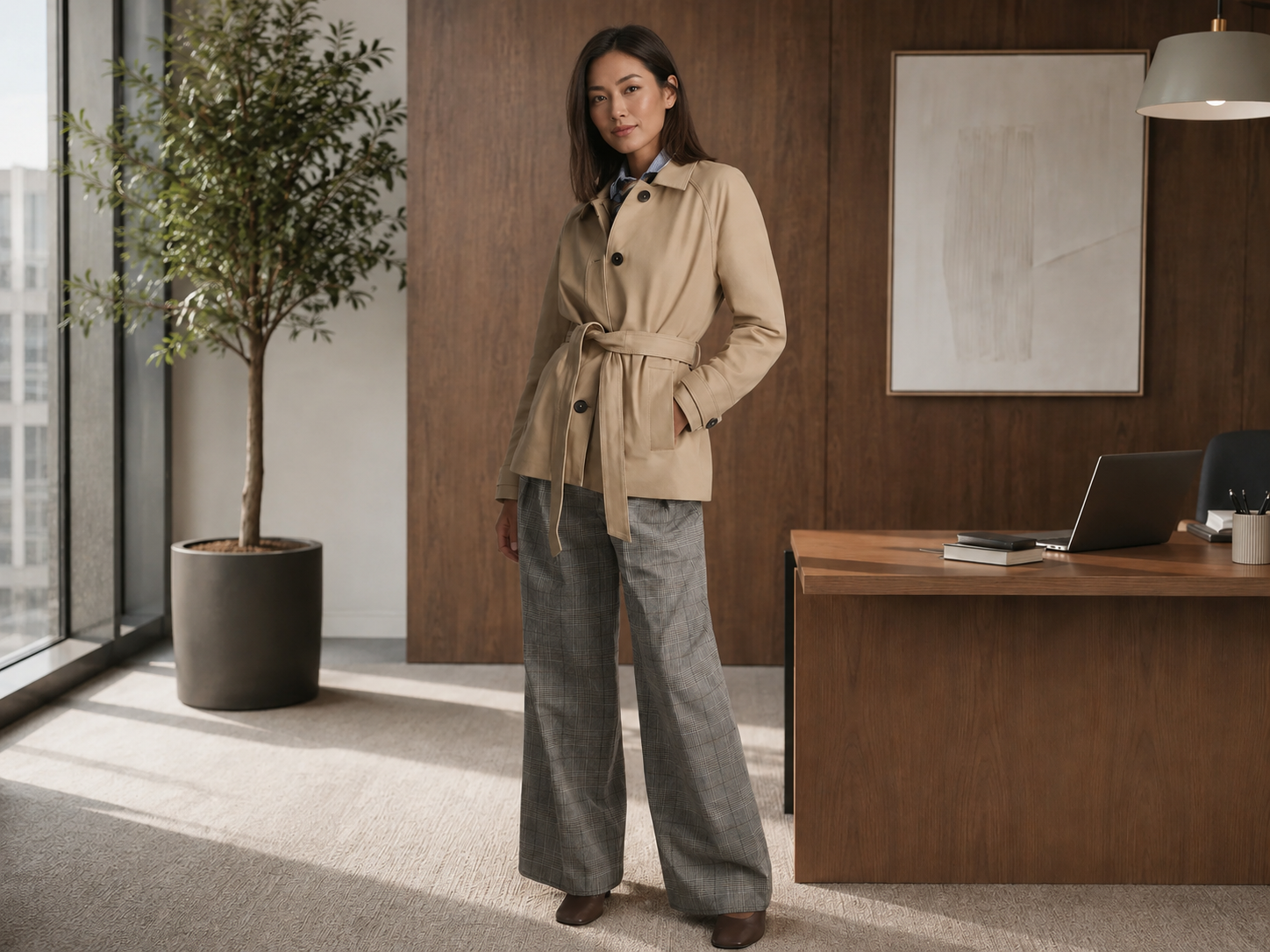 Women’s Lightweight Genuine Goat Leather Short Trench Coat