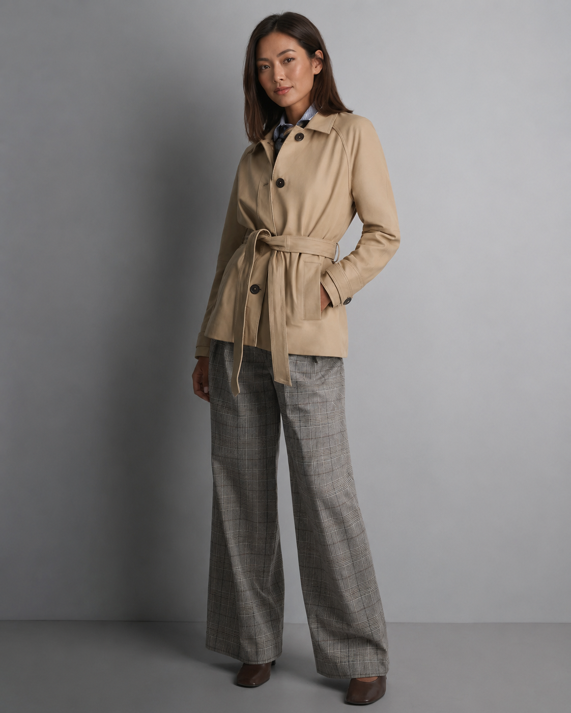 Women’s Lightweight Genuine Goat Leather Short Trench Coat