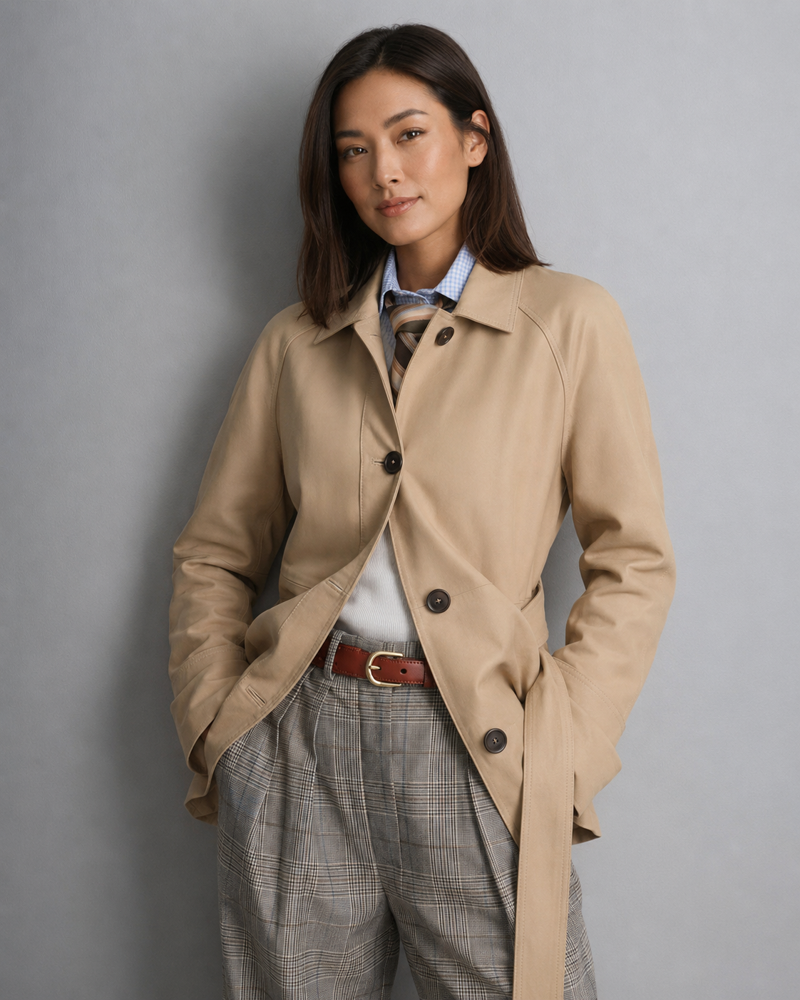 Women’s Lightweight Genuine Goat Leather Short Trench Coat