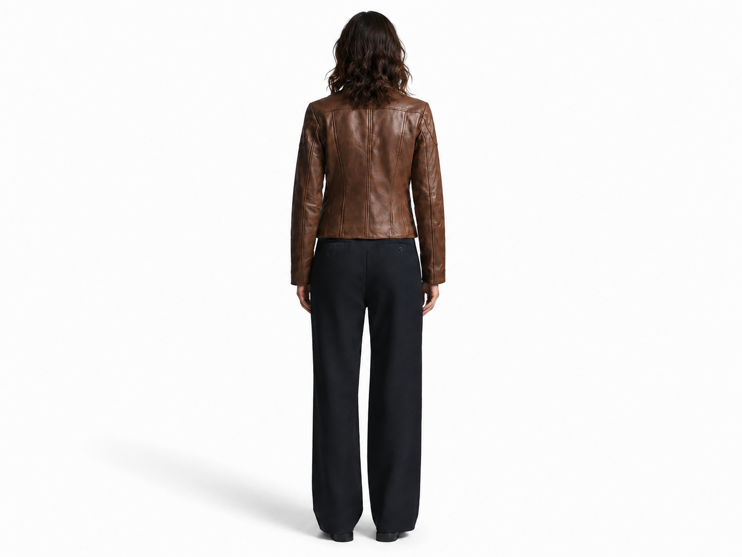 Women’s Genuine Leather Scuba Jacket with Short Collar