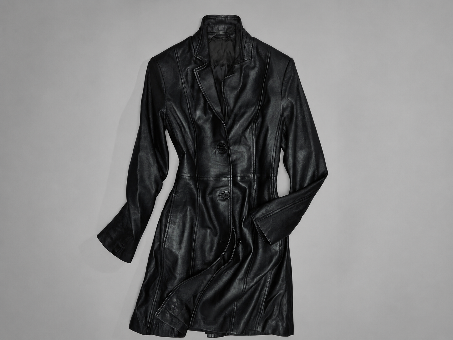 Women’s Genuine Leather Button-Down Trench Coat