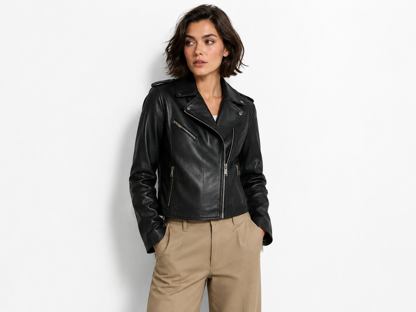 Women’s Genuine Leather Asymmetrical Moto Jacket