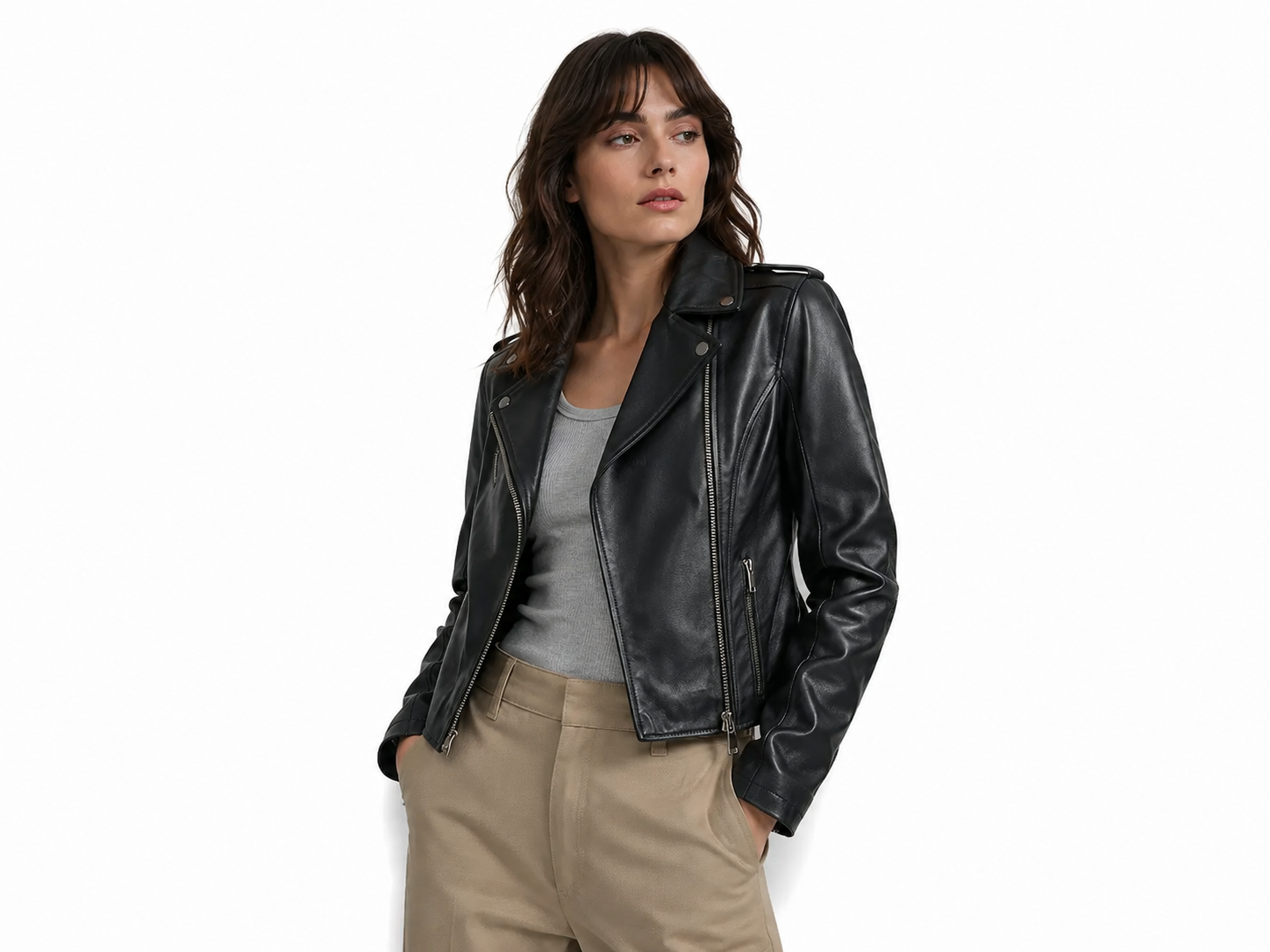 Women’s Genuine Leather Asymmetrical Moto Jacket