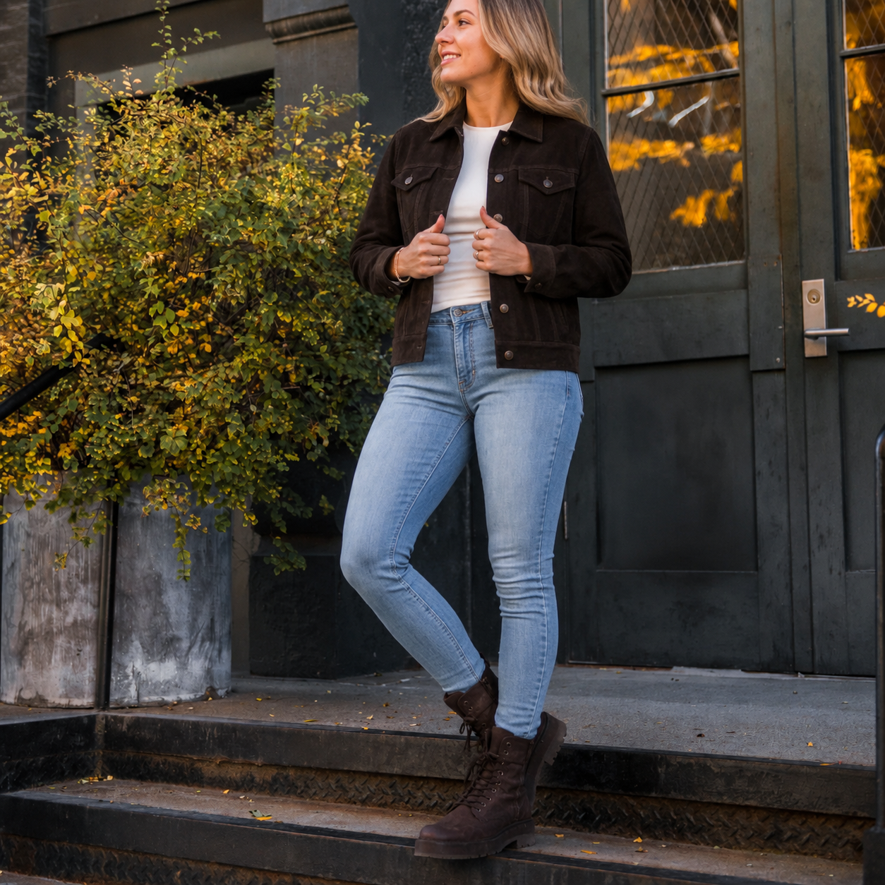 Women’s Chocolate Waxed Suede Trucker Jacket