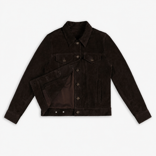 Women’s Chocolate Waxed Suede Trucker Jacket
