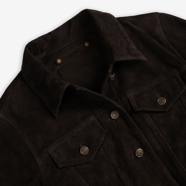 Women’s Chocolate Waxed Suede Trucker Jacket