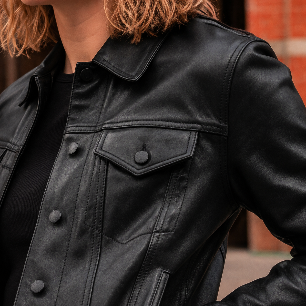 Women’s Black Lambskin Leather Trucker Jacket