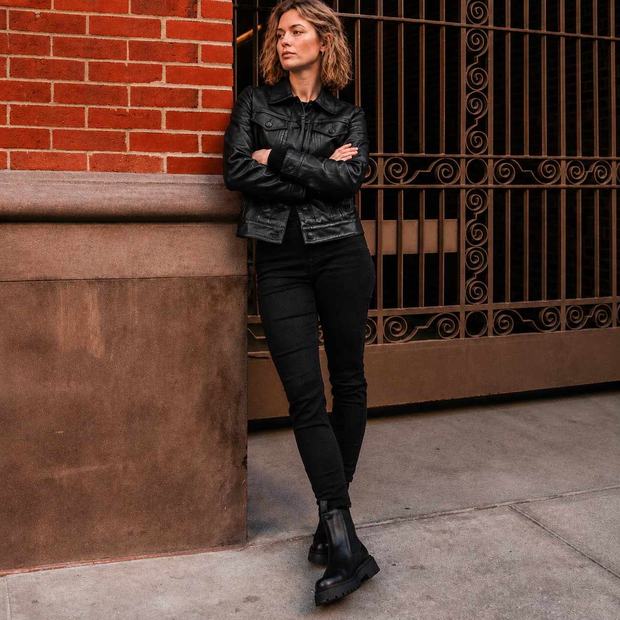 Women’s Black Lambskin Leather Trucker Jacket