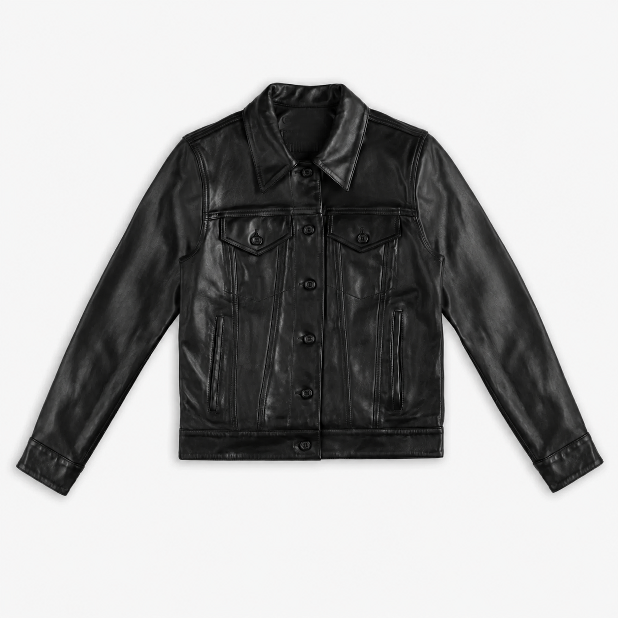 Women’s Black Lambskin Leather Trucker Jacket