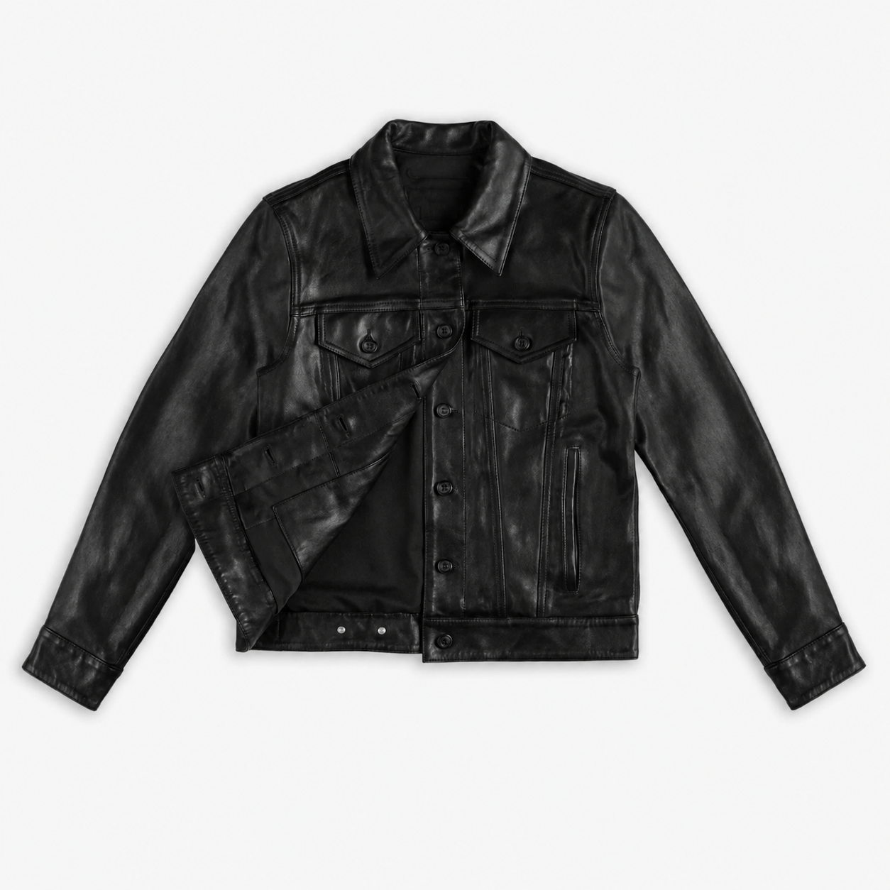 Women’s Black Lambskin Leather Trucker Jacket