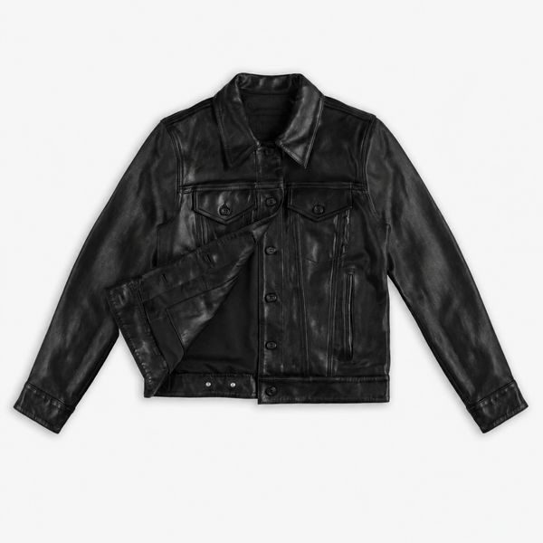 Women’s Black Lambskin Leather Trucker Jacket