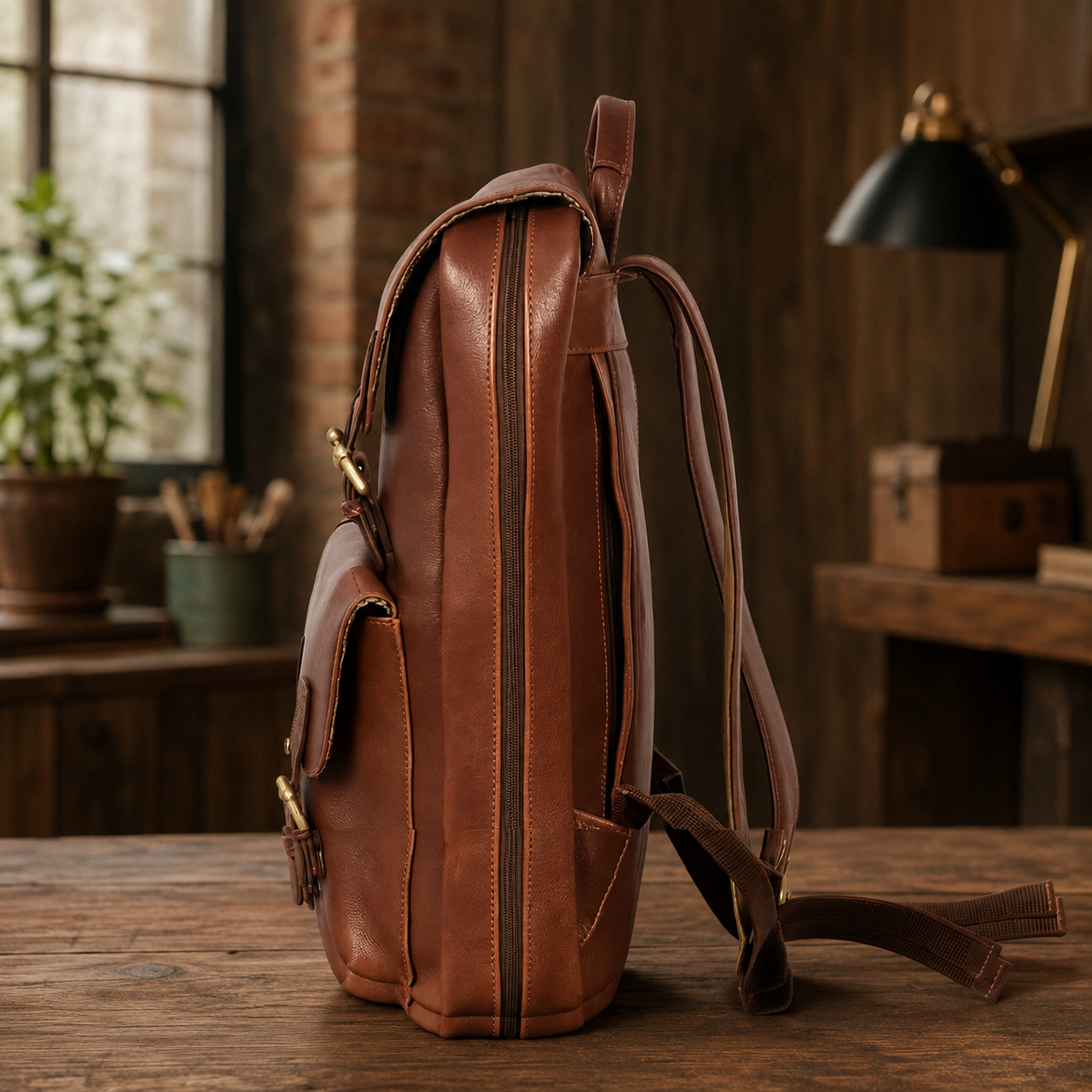 Genuine Leather Chef Knife Backpack – Saddle Dark Brown