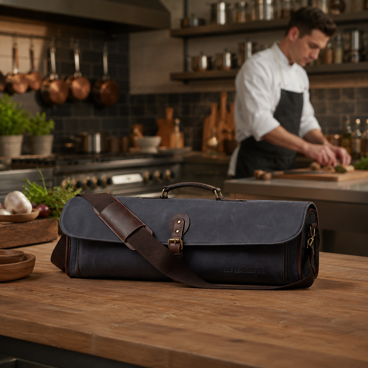 Leather & Waxed Canvas Chef Knife Roll Bag Combo – 11 Slots