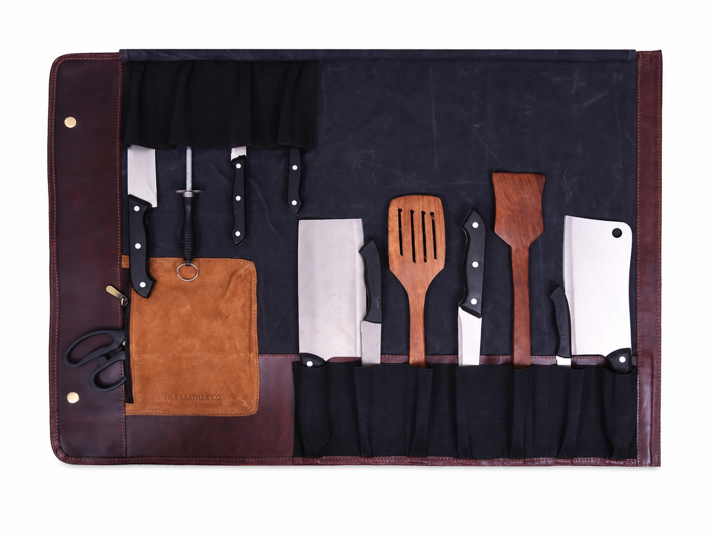 Leather & Waxed Canvas Chef Knife Roll Bag Combo – 11 Slots