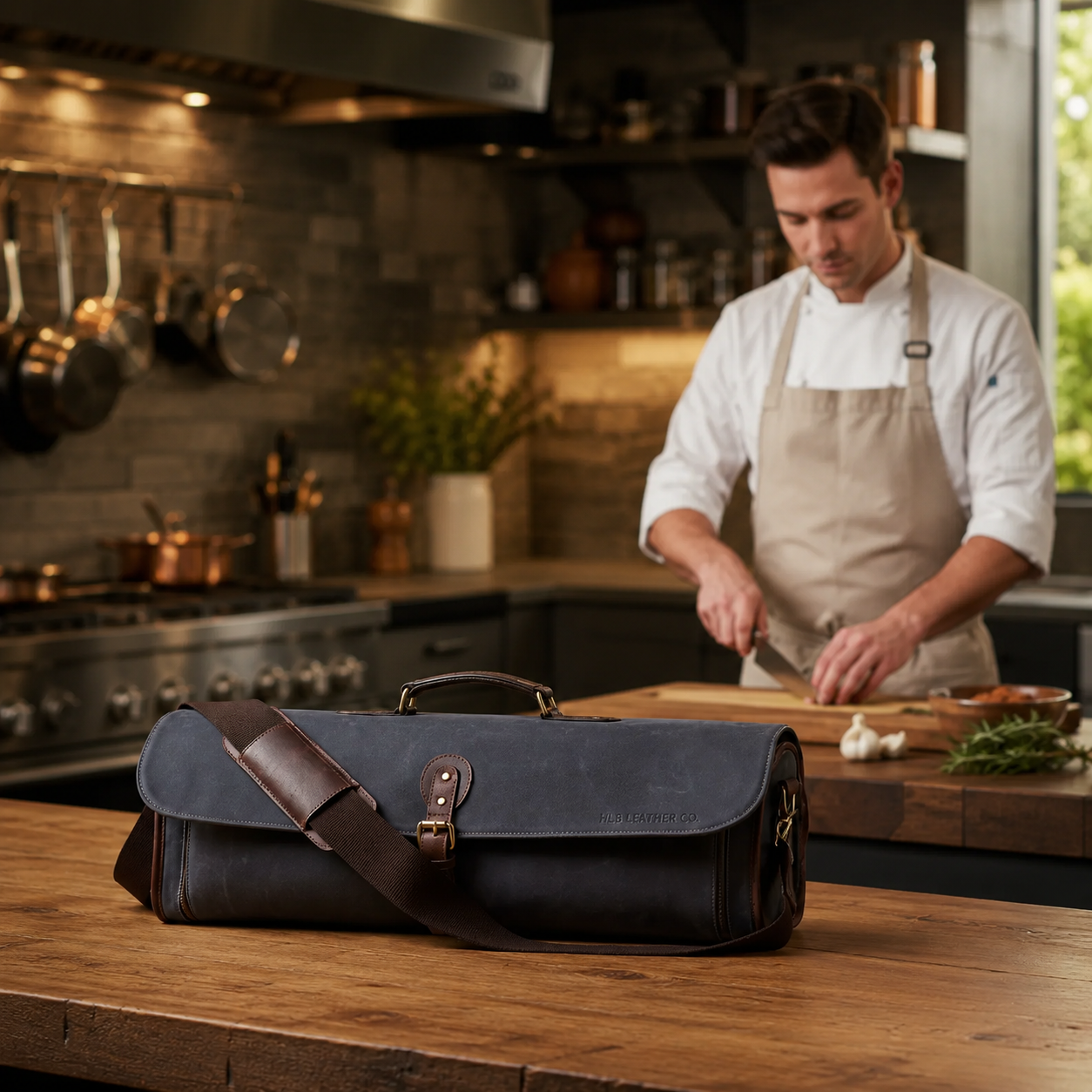 Leather & Waxed Canvas Chef Knife Roll Bag Combo – 11 Slots