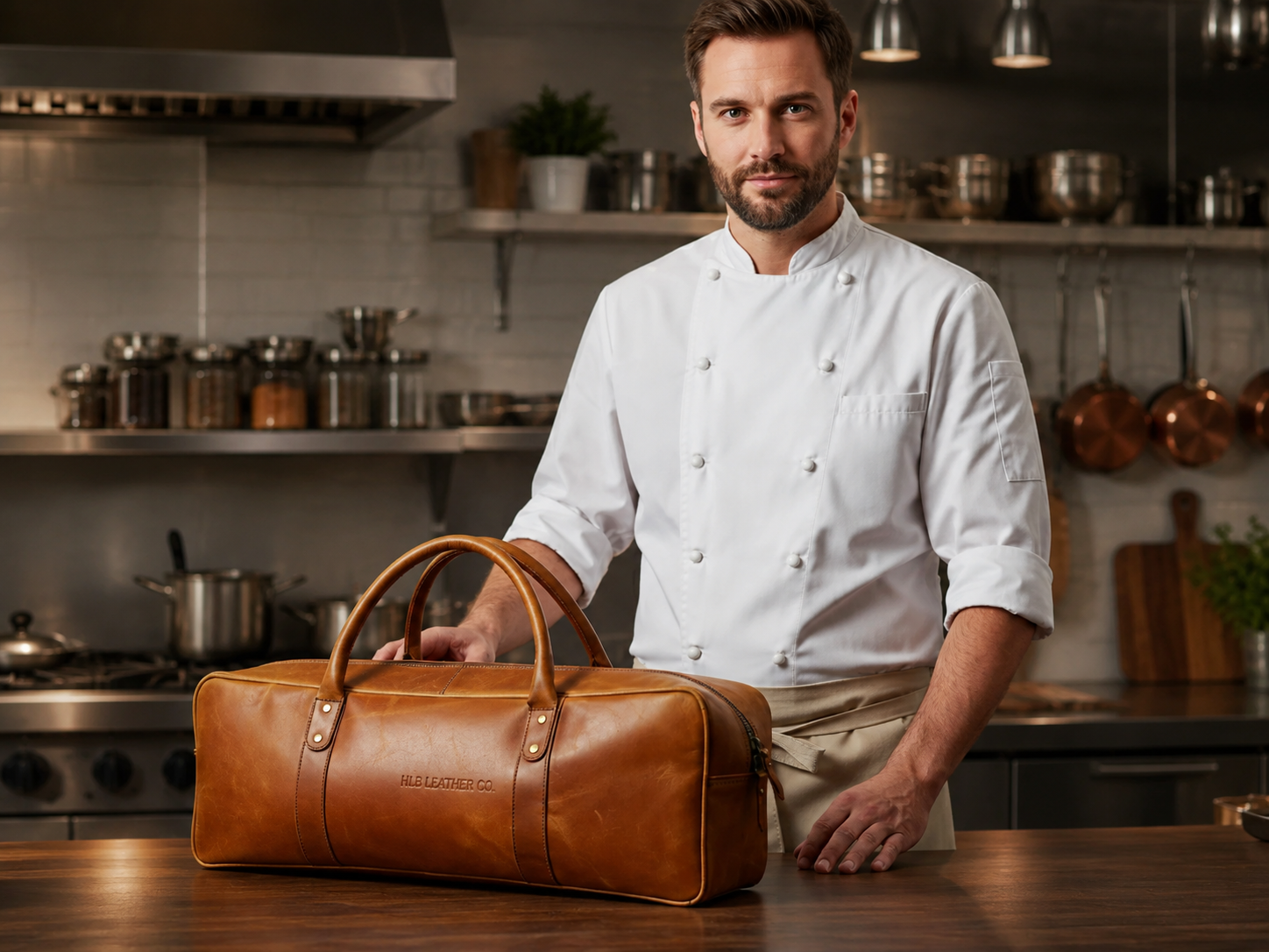 Premium Buffalo Leather Chef Knife Bag – Ochre Brown