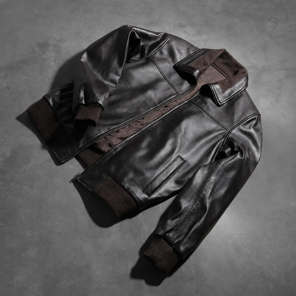 Men’s Dark Brown Sheepskin Leather Bomber Jacket with Fleece Collar