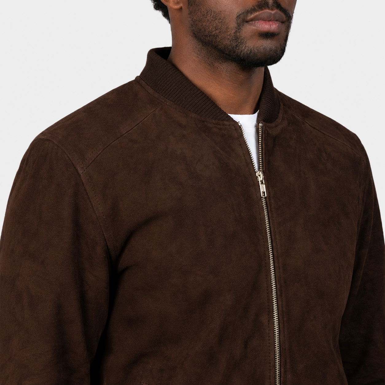 Men’s Dark Brown Goatskin Suede Bomber Jacket