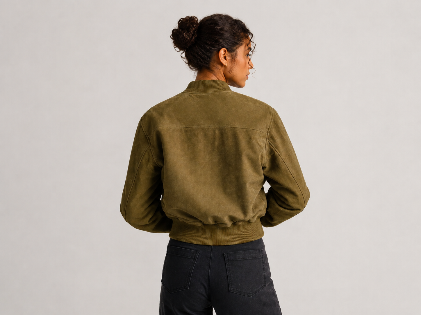Women’s Lightweight Lamb Suede Bomber Jacket – 23 Inch