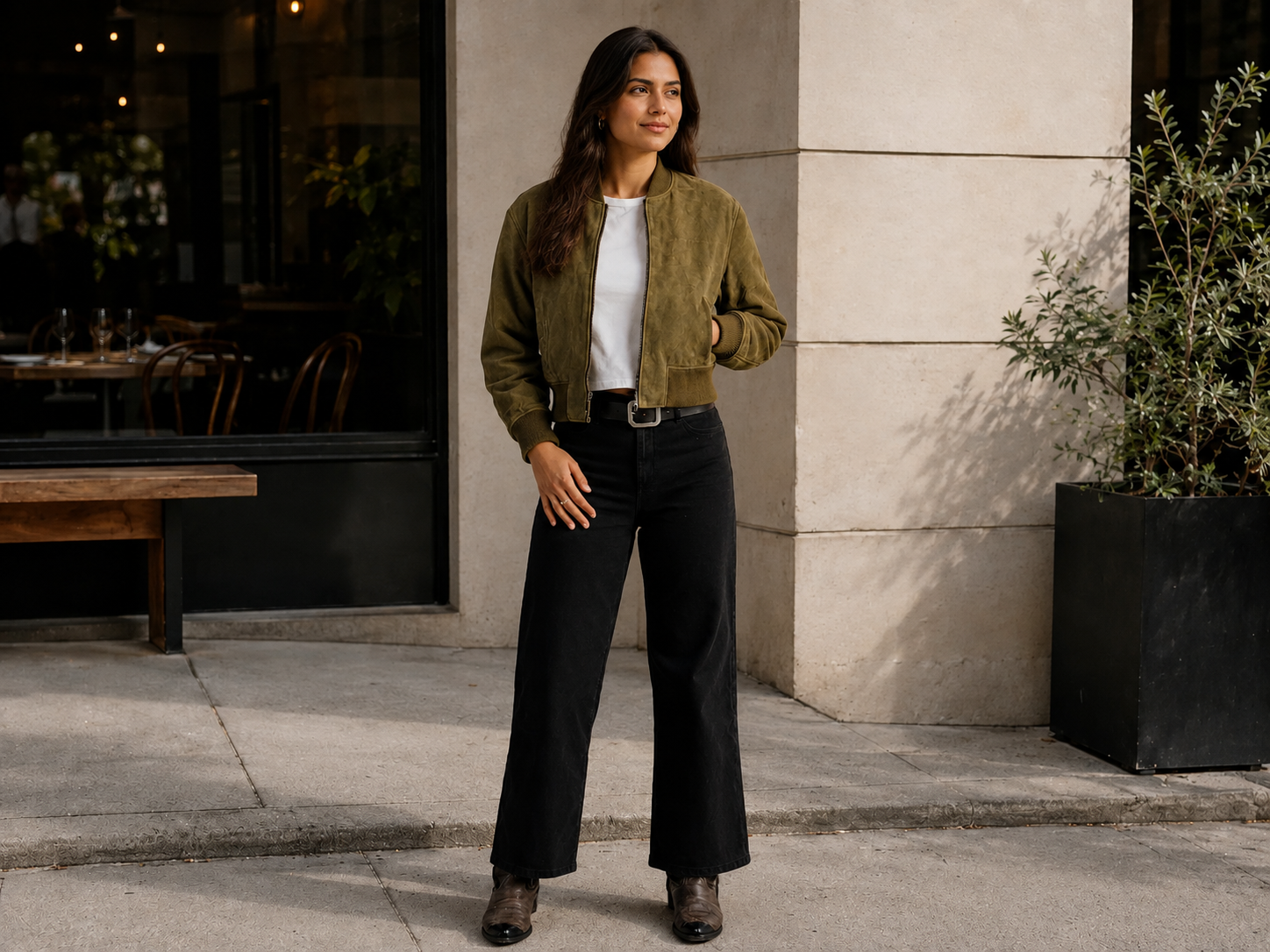 Women’s Lightweight Lamb Suede Bomber Jacket – 23 Inch