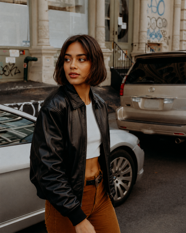 Women’s Lightweight Lambskin Leather Bomber Jacket – 23 Inch