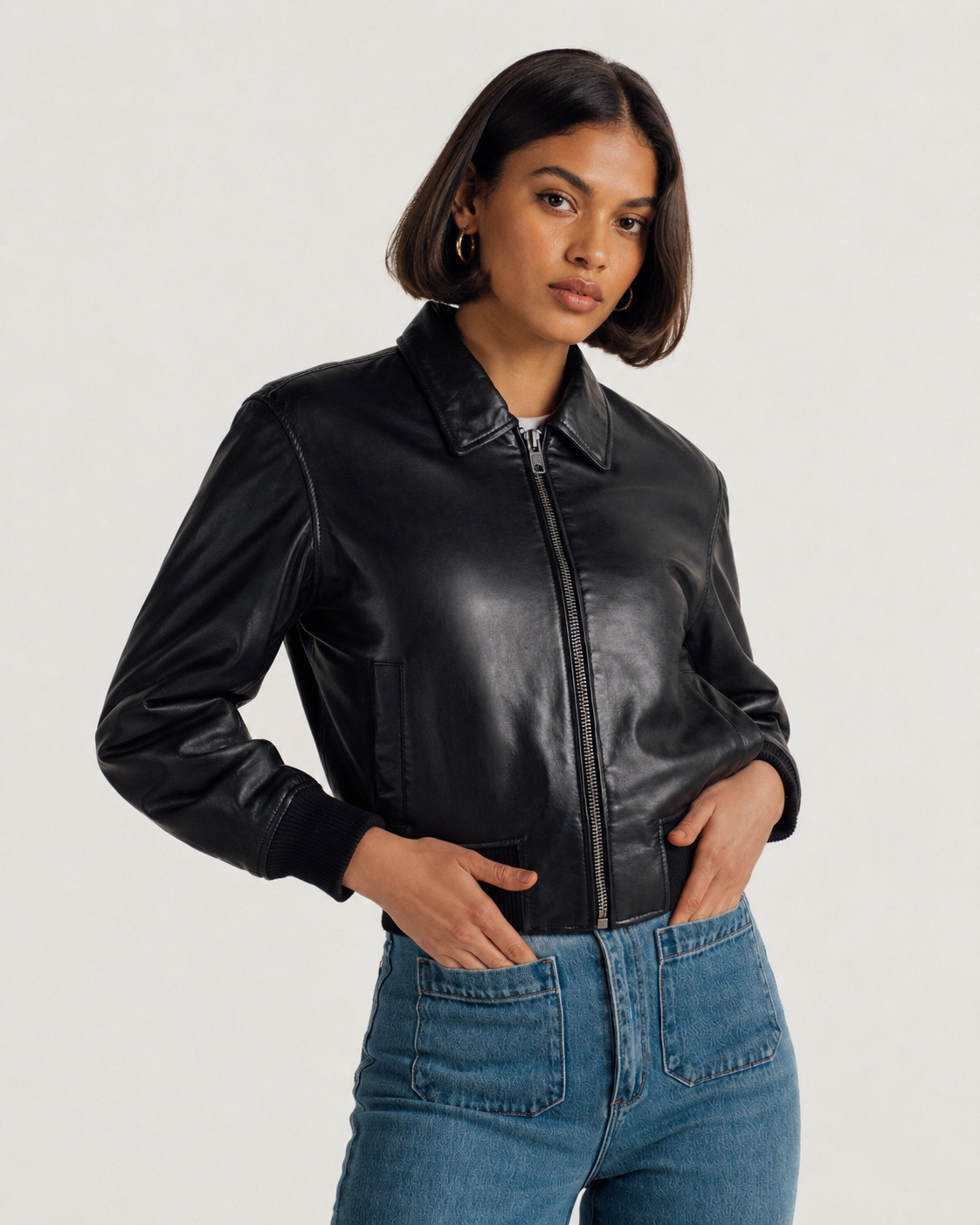 Women’s Lightweight Lambskin Leather Bomber Jacket – 23 Inch